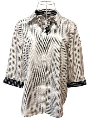 Chico's Polka Dot Spring Blouse White Black 3/4 Sleeve No-Iron Size 1 (US 8/10)